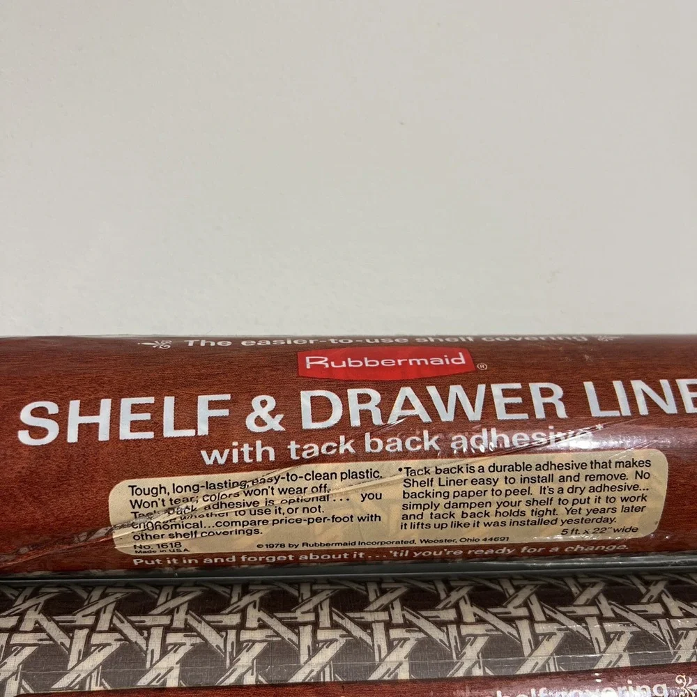 Vintage 1978 MCM MOD Brown Bamboo Rattan RUBBERMAID Shelf Liner Set of 2 Rolls